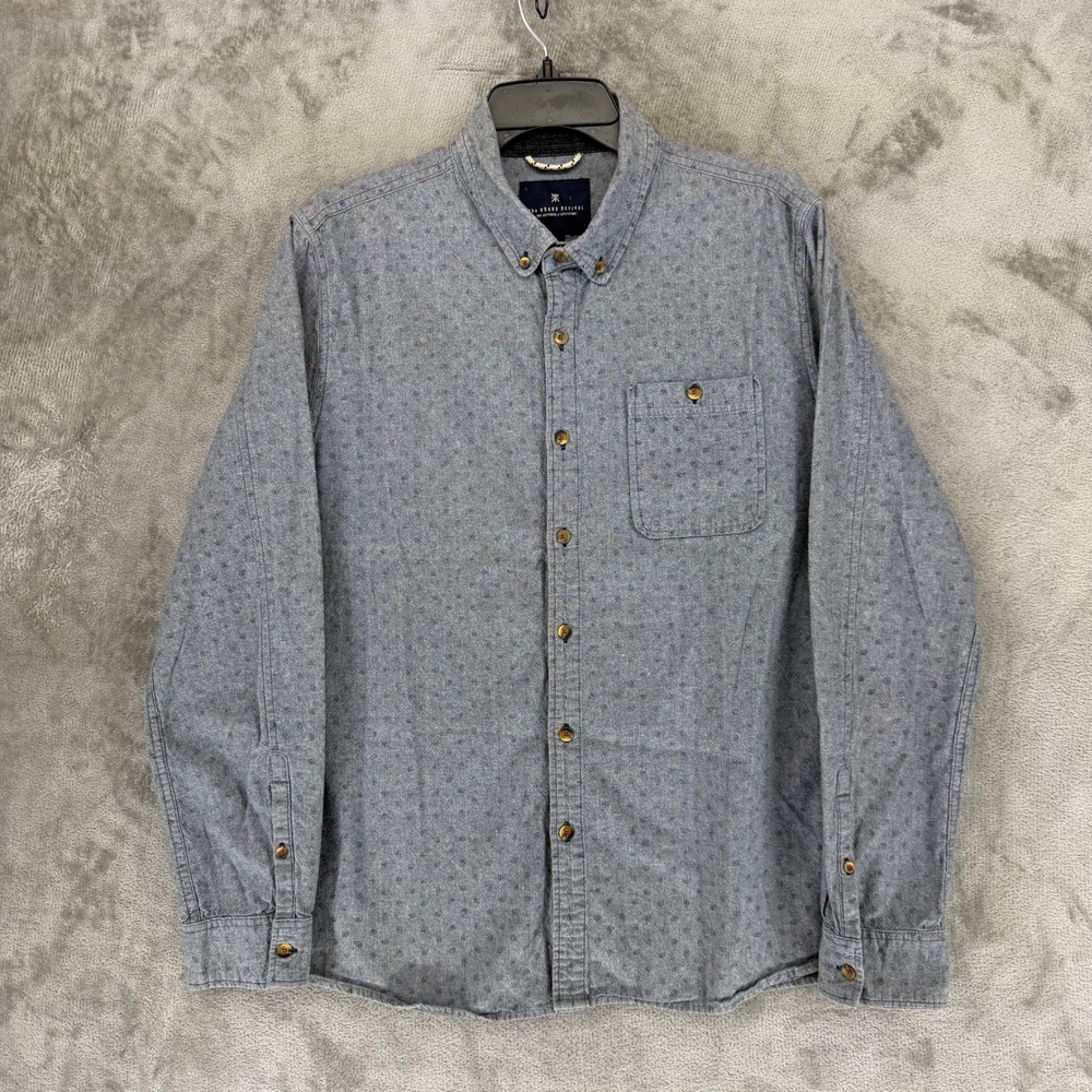 Roark Revival Shirt Mens Large Blue Gray Geometric Print Cotton Button Down L